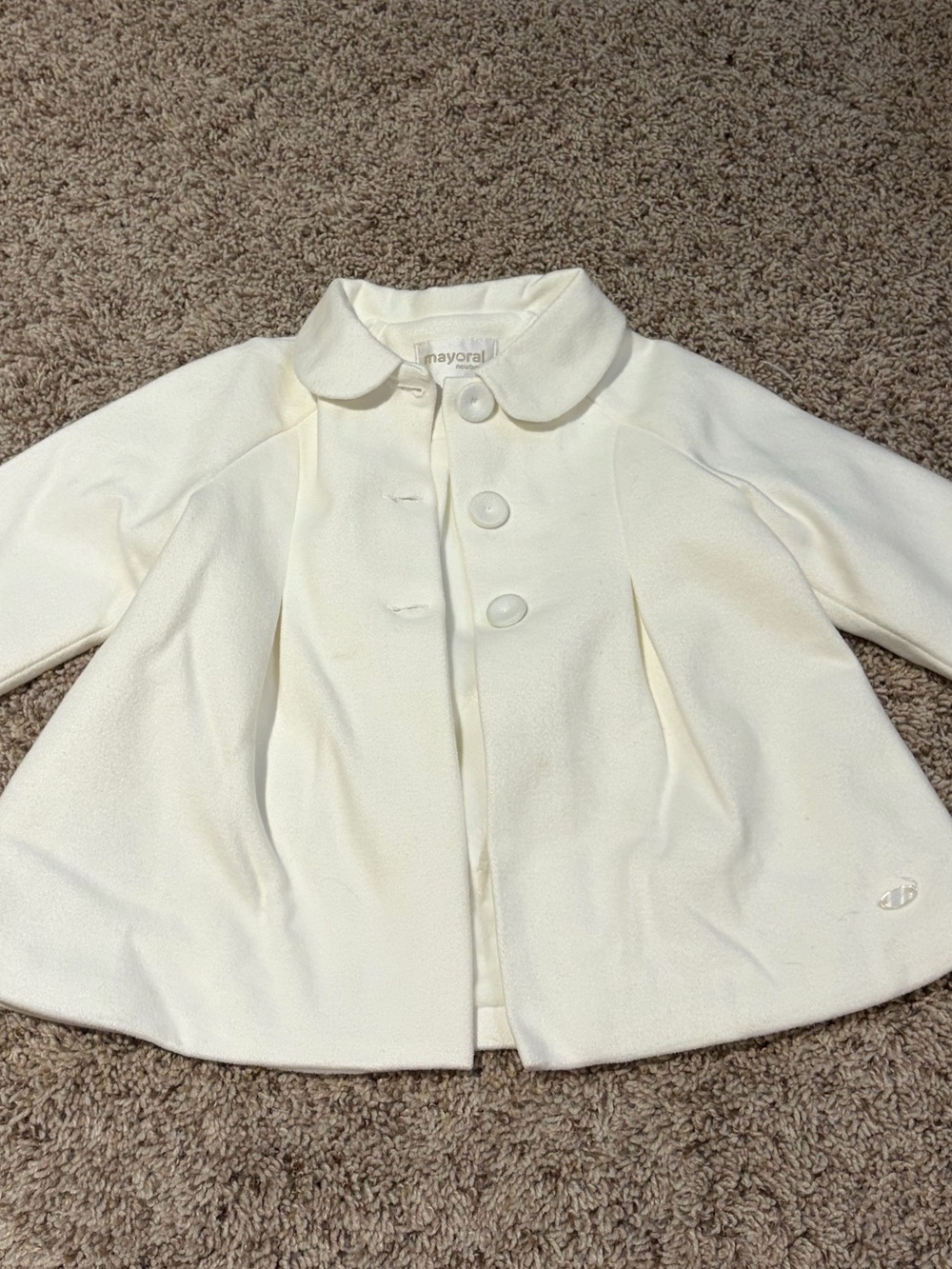 Mayoral Cream Girls' Pea Coat with Peter Pan Collar